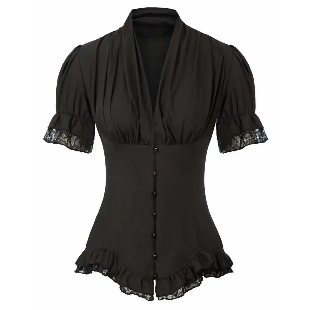 

Retro Gothic Women's Corset Top irt Blouse Straight Cut Knot Svel Cotton Par Club Best Warm Thin Six Sve