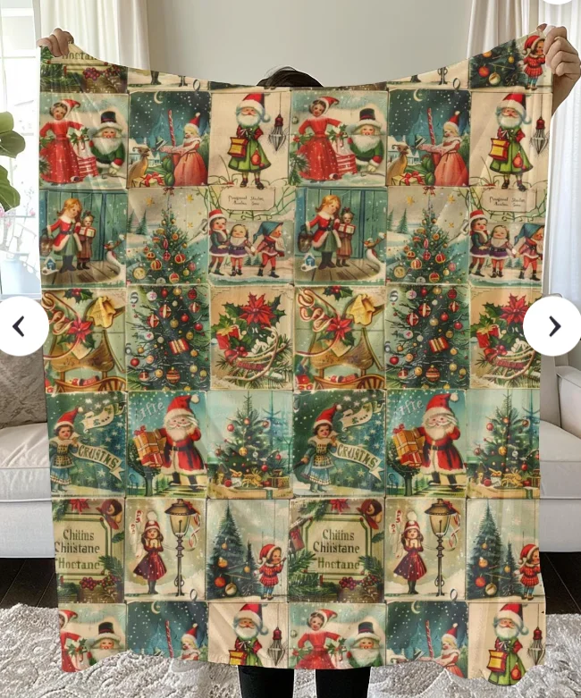 Vintage Christmas Sherpa Blanket Vintage Santa Blanket Christmas Blanket Christmas Blanket