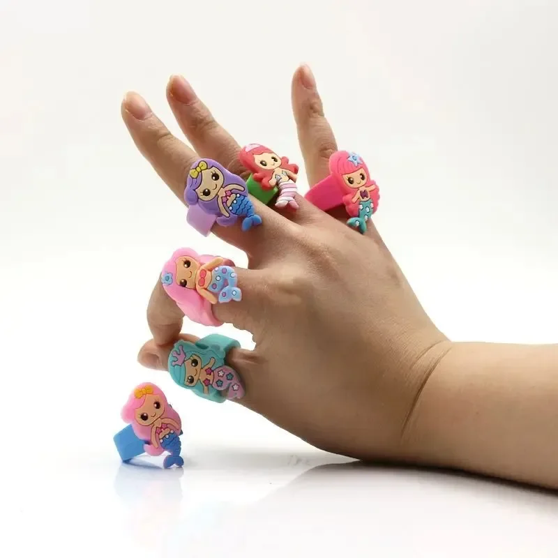 Children's Mermaid Ring Cartoon Silicone Rings Cute Little Mermaid Theme for Girls Birthday Party Gift Party Favors Kids Girls