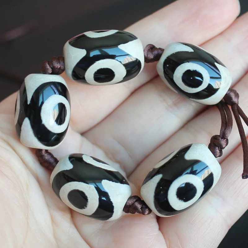 5pcs ,13-15x20-25mm Green Ancient Tibet Dzi Agates Drum Shape Beads ,Lucky Symbol,Powerful Amulet,For DIY Jewelry Making !