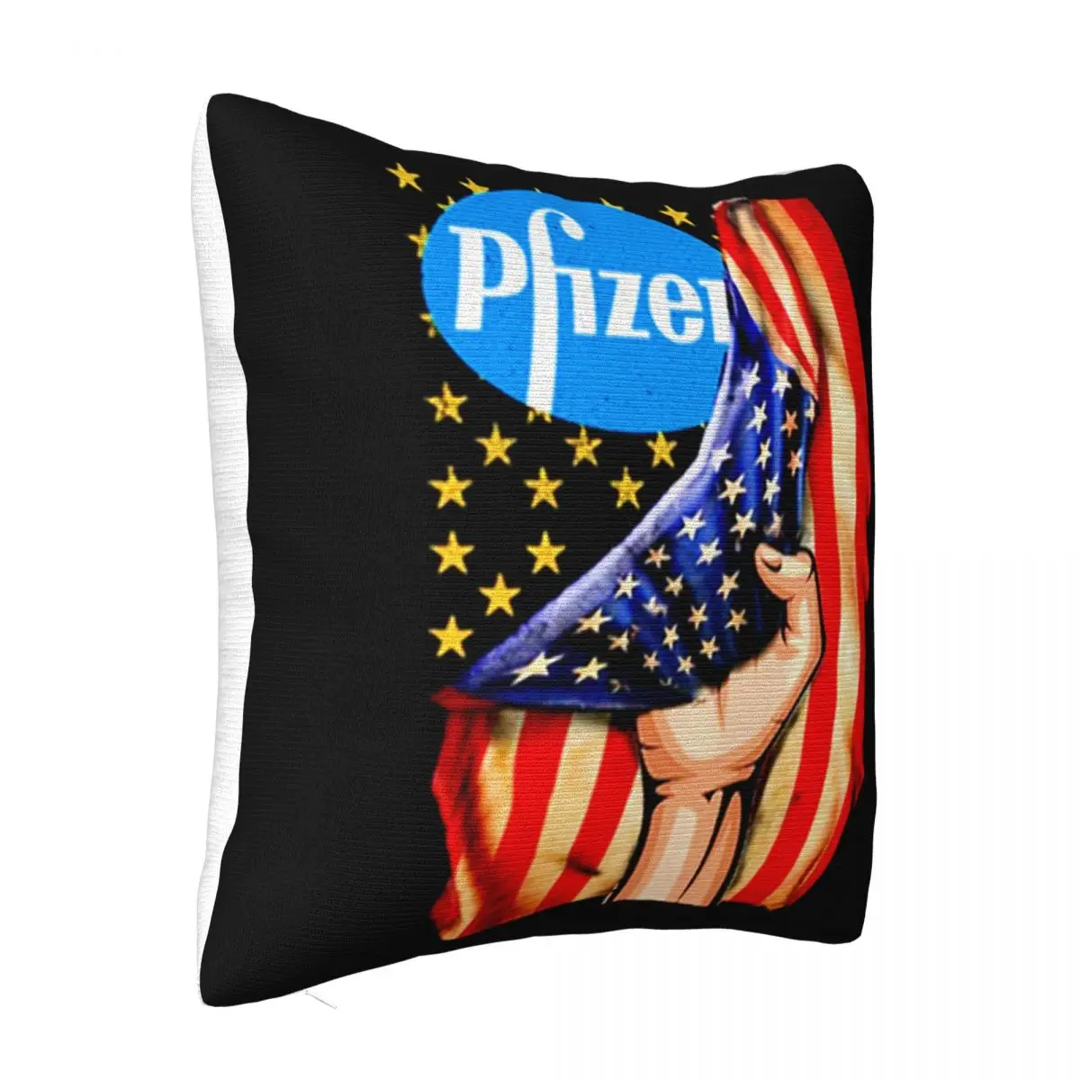 Pfizer Logo And America Flag Vintage Unisex Humour Newest Unisex Personalized Dj Basic Farmhouse Splicing Pillow Case