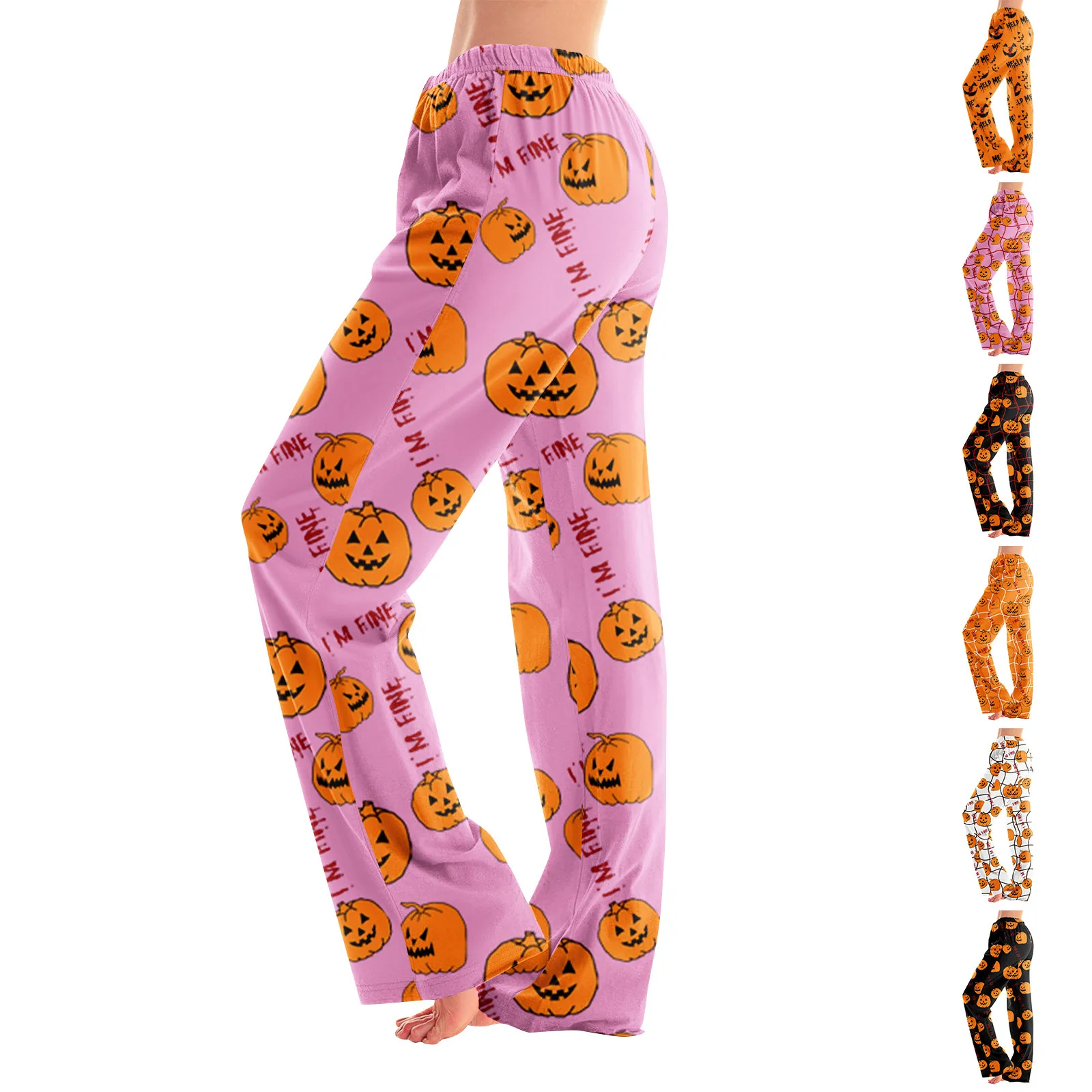 Halloween Elements Fun Evil Pumpkin Head Style Adult Fashion Loose Halloween Print Casual Pants Home Pajamas Without Drawstring