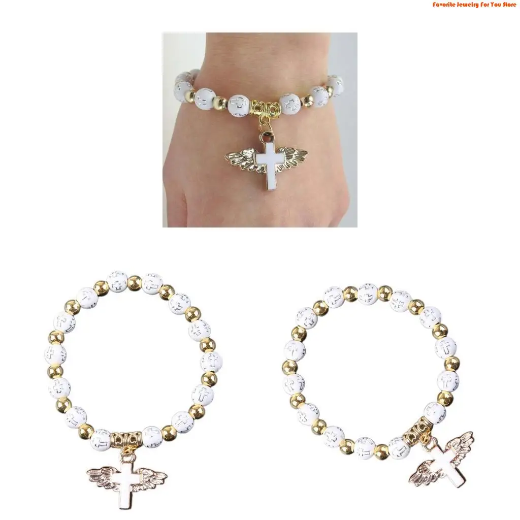 91AF Angel for Cross Rosary Beads Bracelet Pendant Jewelry Decor Lucky G