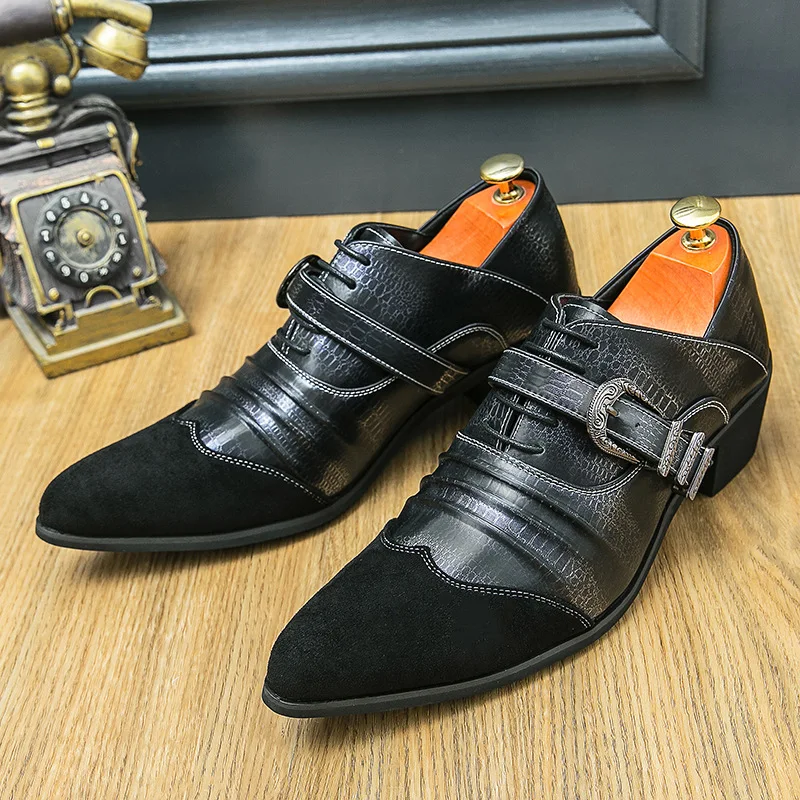 Designer Luxury High Heels for Men Wedding Elegant Man Dress Shoes Pointed Toe Leather Formal High Shoes Men Sapato Social