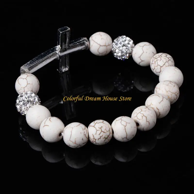 White Stone Beads for Cross Diamond Bracelet Rosary Gift for Any Occas