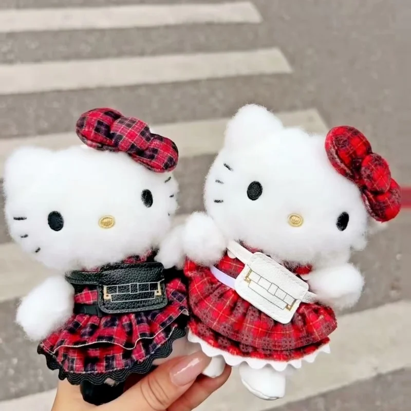 산리오 크리스마스 타탄 스커트 헬로키티 봉제 인형 키체인 귀여운 만화 체크무늬 키티 봉제 인형 펜던트 크리스마스 선물
