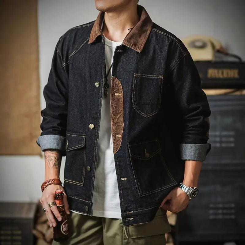 American Retro Casual Workwear Jackets for Men 2026 Autumn New High Street Men's Loose Denim Jacket Y2k Streetwear