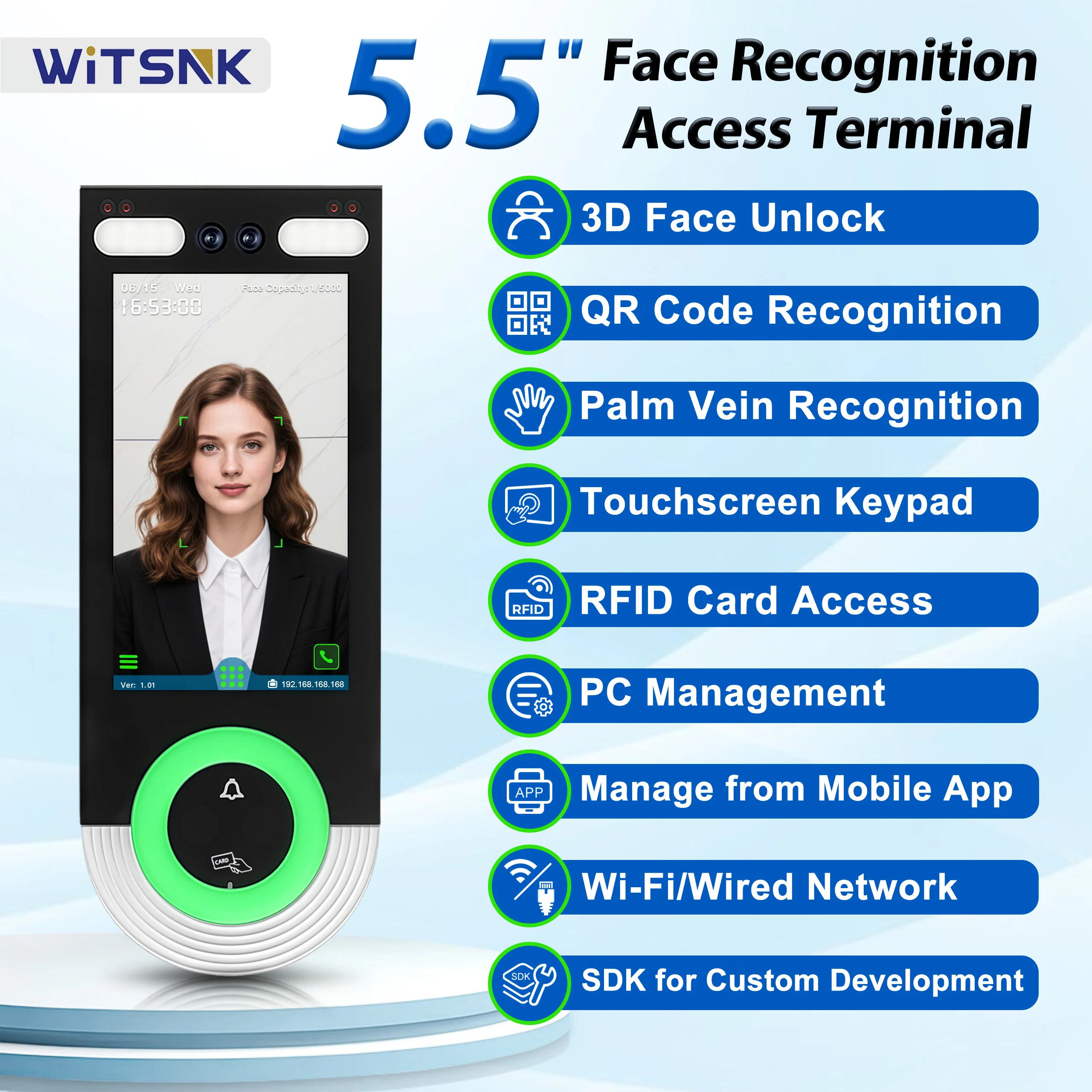 LINUX-cuerpo de aleación de Zinc TCP/IP biométrico, Control de acceso RFID, teclado, huella dactilar, tiempo de asistencia, máquina en la nube
