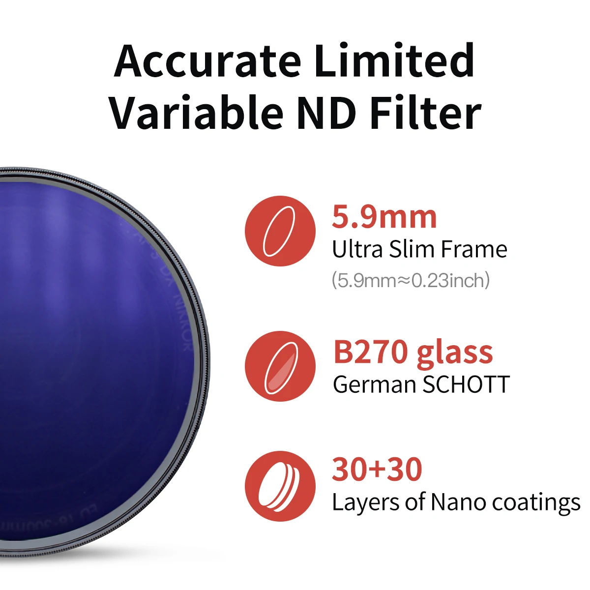 Mecoright MRC VND 8-512 Stops Variable ND Filter For Canon Sony Nikon Fuji Sigma DSLR Camera Lens 46/49/52/58/67/77/82/86/95mm