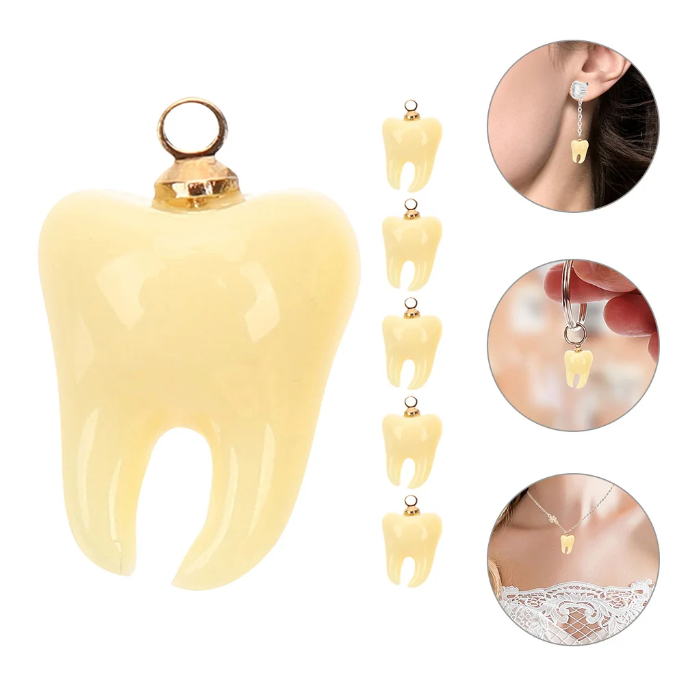 6 Pcs Baby Tooth Shaped Pendant Dangle Earrings Decorative Teeth Charms Resin Small Material Keychain Ornament Mini for Jewelry