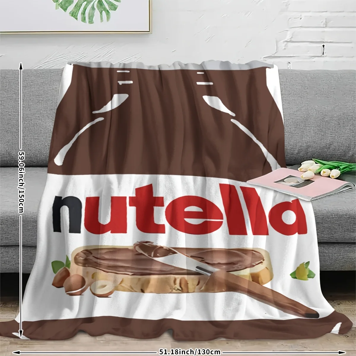 Cute Nutella Chocolate Spread Blanket Throw for Couch Home Decor Gift Fleece Cozy Dessert Lover Kitchen Cartoon Apartment Throw view 2