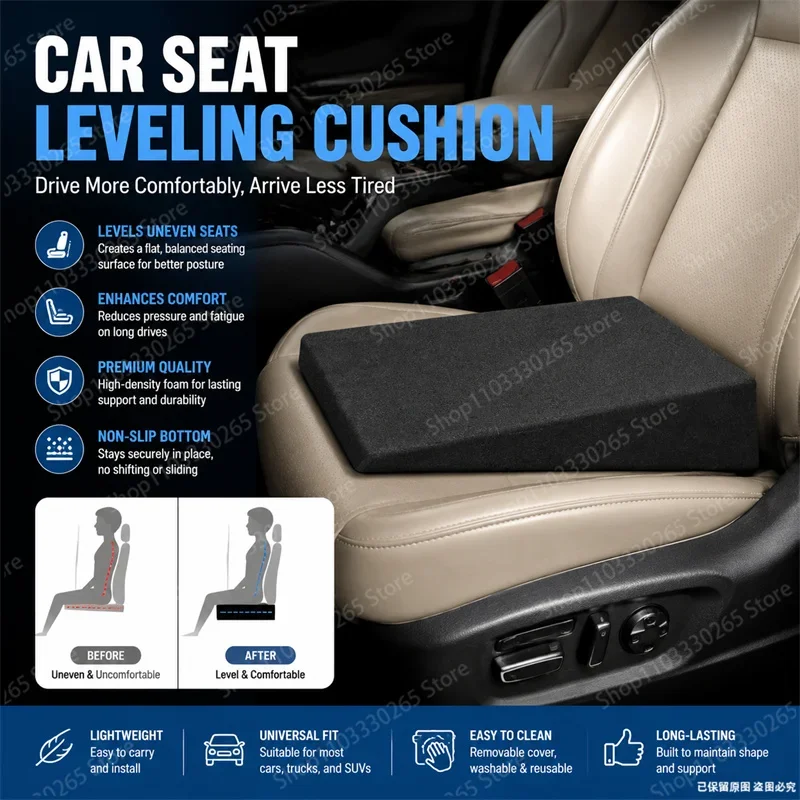 High Density Foam Car Seat Leveling Cushion Non-Slip Base Improve Driving Posture Relieve Fatigue For Car SUV Truck Van
