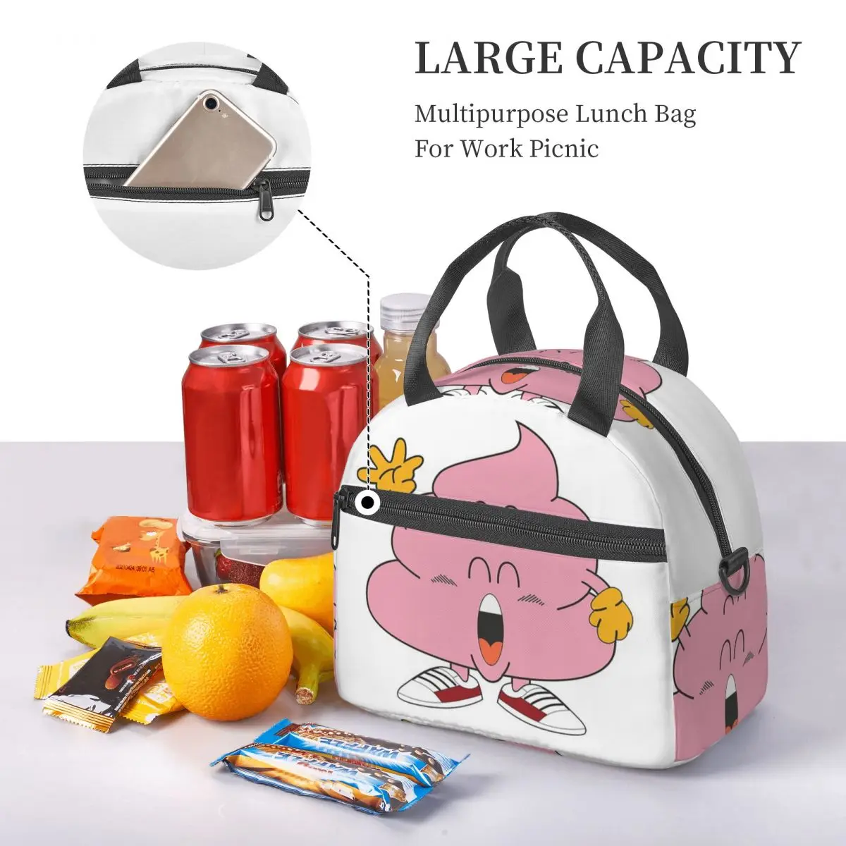 Dr Slump Arale's Pink Poop Insulated Lunch Bag for School Bento Storage Food Boxes Portable Cooler Thermal Lunch Box Tote
