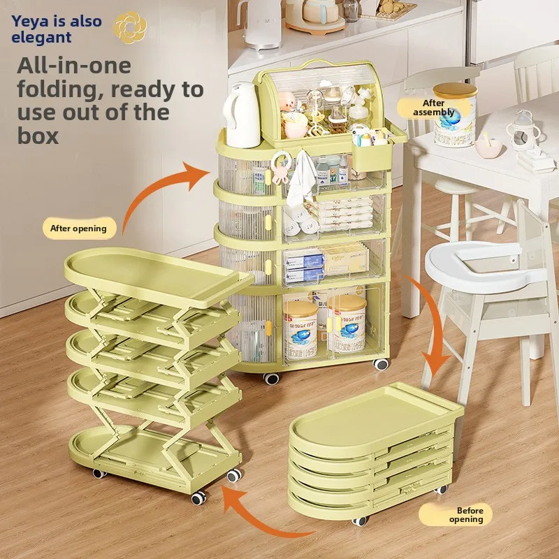 Hanging Floor Cart Baby Organizer Foldable Storage Rack Multi Layer Trolley Nursery PP Bin Multi-layer Storage Rack Storage