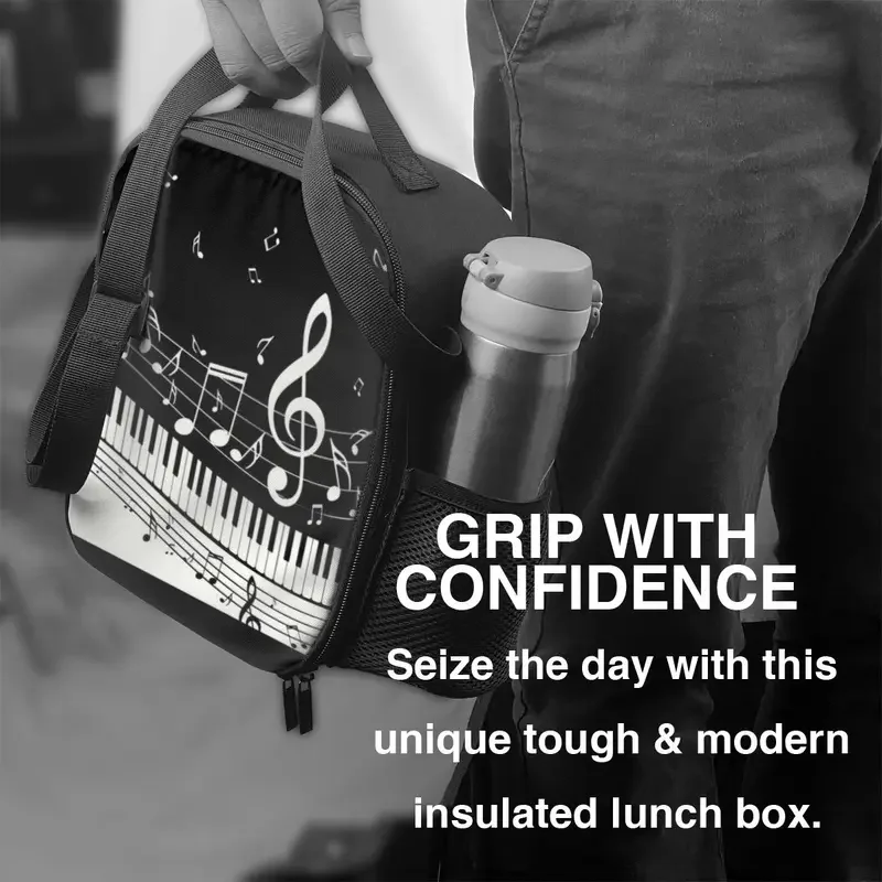 Fashion Piano And Music Note Insulated Lunch Bag for Work School Resuable Cooler Thermal Bento Box Women Kids