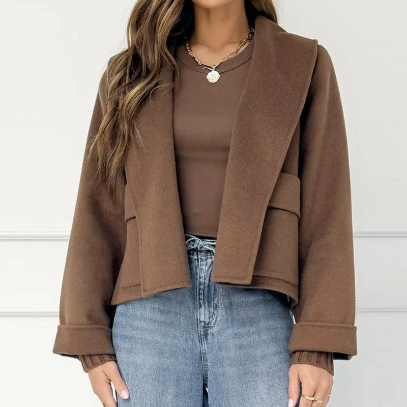 Mode High Street Einfarbig Oberbekleidung Neue 2025, Herbst frauen Revers Lange Ärmeln Casual Jacken Elegante Temperament Strickjacke