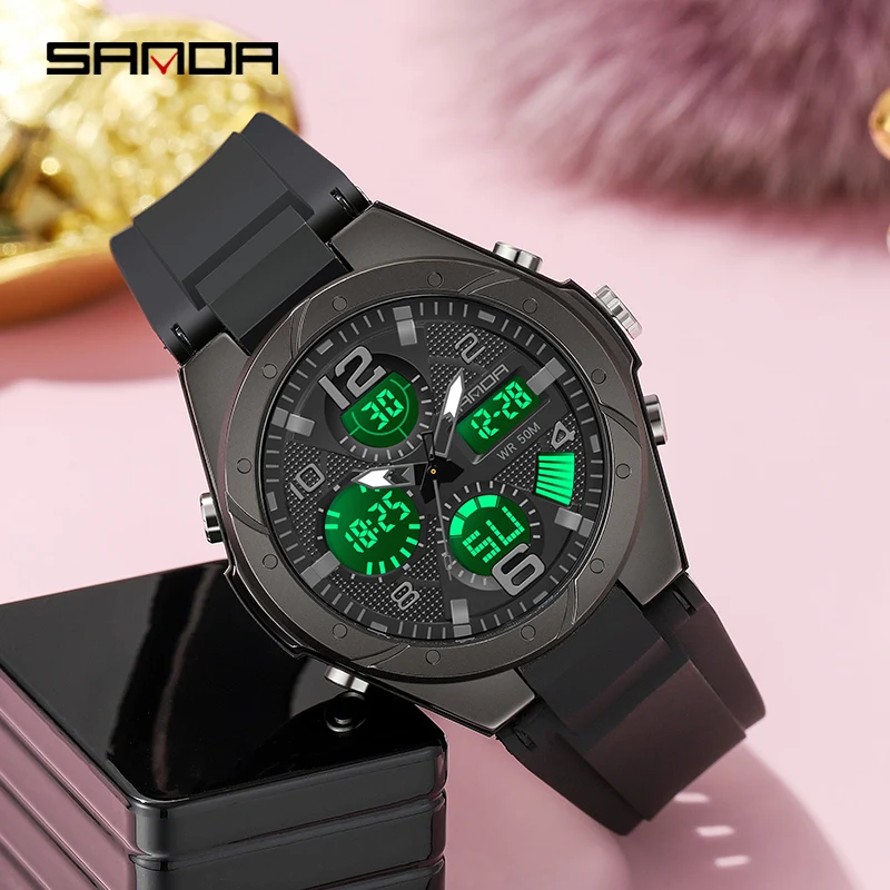 SANDA Luxury LED Luminous Digital Sport Women Watch Fashion Casual Wristwatch Girl Outdoors Waterproof Quartz Women Wristwatches