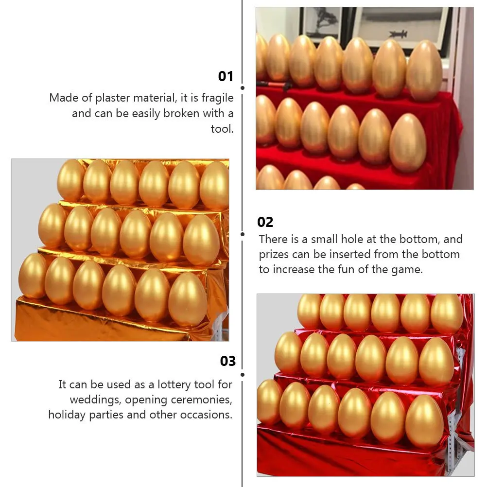 

10Pcs Golden Egg Lottery Hollow Plaster Eggs Fragile Wedding Holiday Party Activity Supplies Props Golden Egg Plaster Eggs