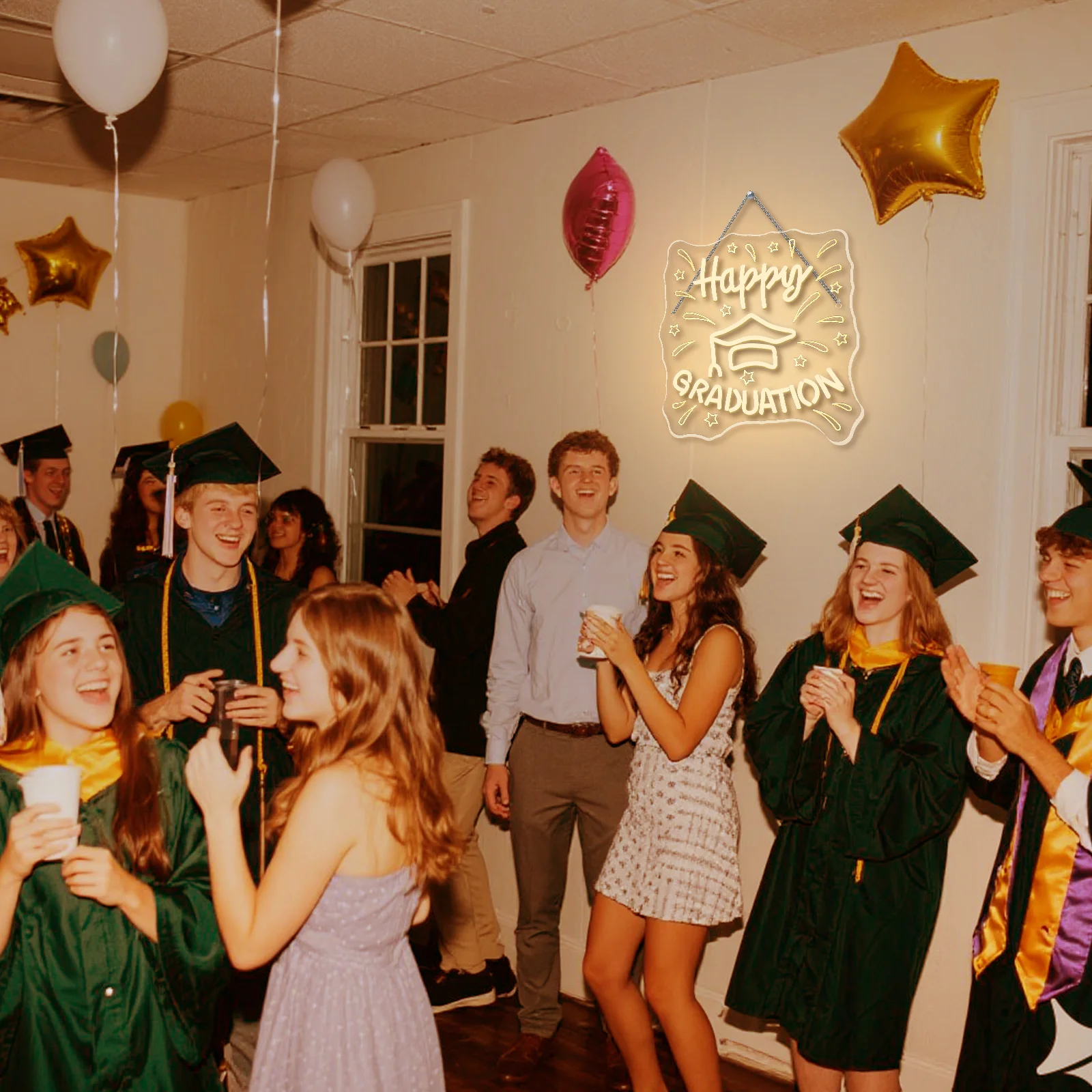 Happy Graduation Neon Sign Custom Grad Graduation Decor LED Warm White Letters Light Up Sign voor klasschool afstudeerfeest