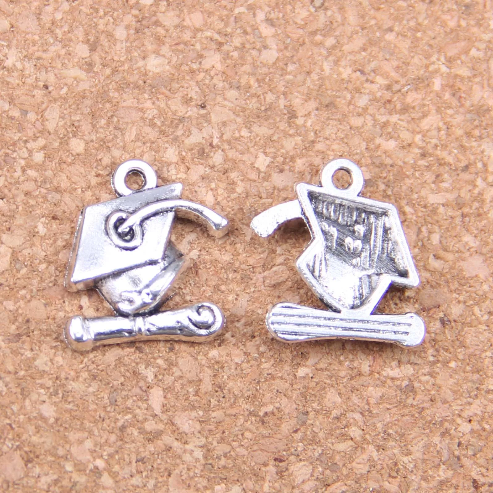 76pcs Charms Graduation Cap And Diploma 17x16mm Antique Pendants,Vintage Tibetan Silver Jewelry,DIY For Bracelet Necklace