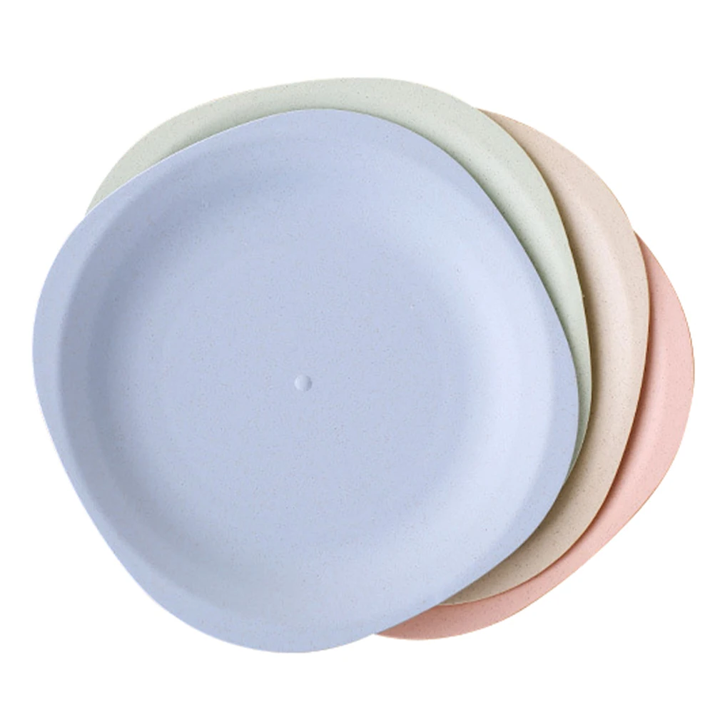 

4pcs Wheat Straw Plates Set Food Grade Material Storage Plate Fruit Plate Dessert Tray Kitchen Disk Eco Friendly