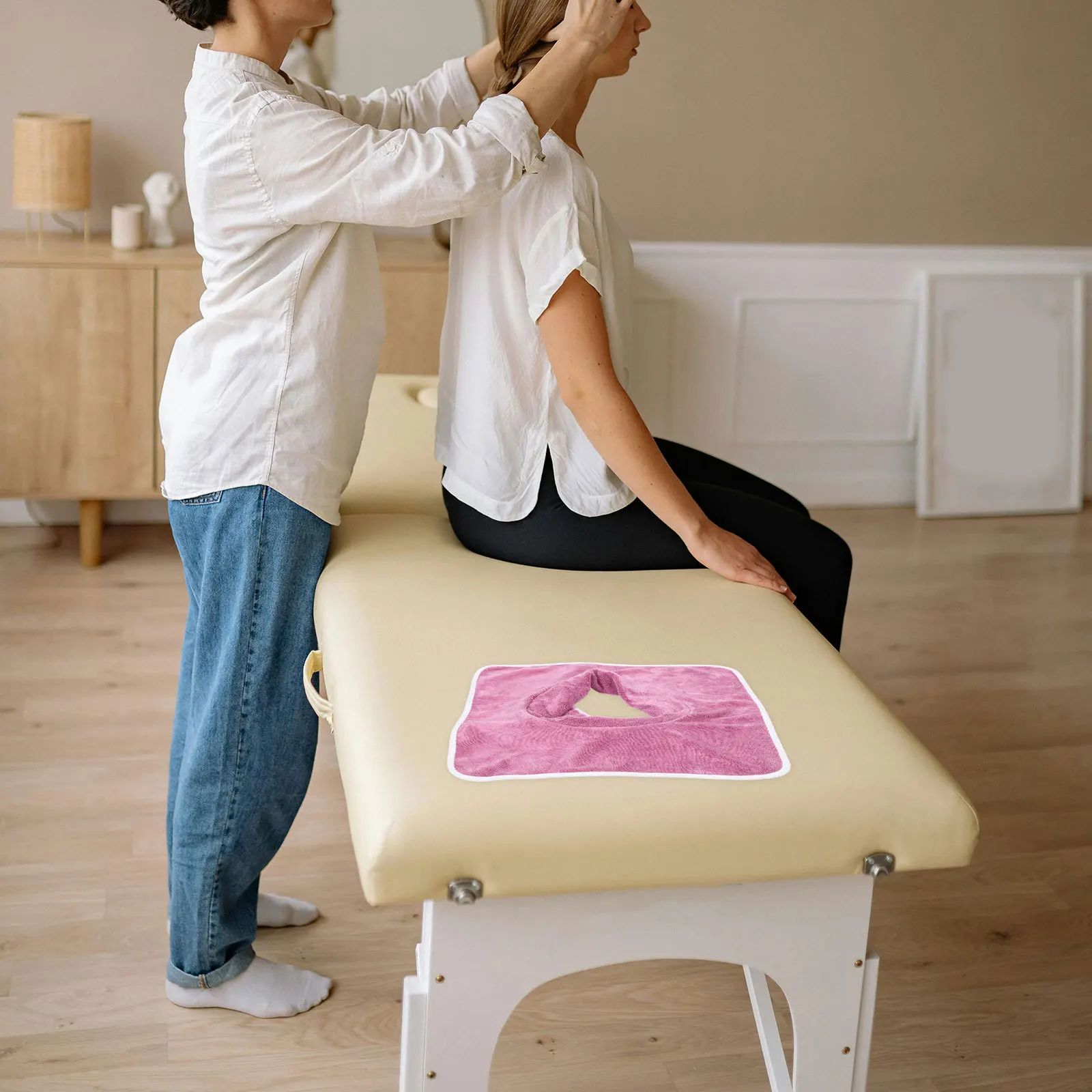 

2pcs Massage Face Hole Towels Reusable Thickened Facial Pad Sheets For Beauty Salon Spa 35Cm Violet Durable Table Sheet Massage