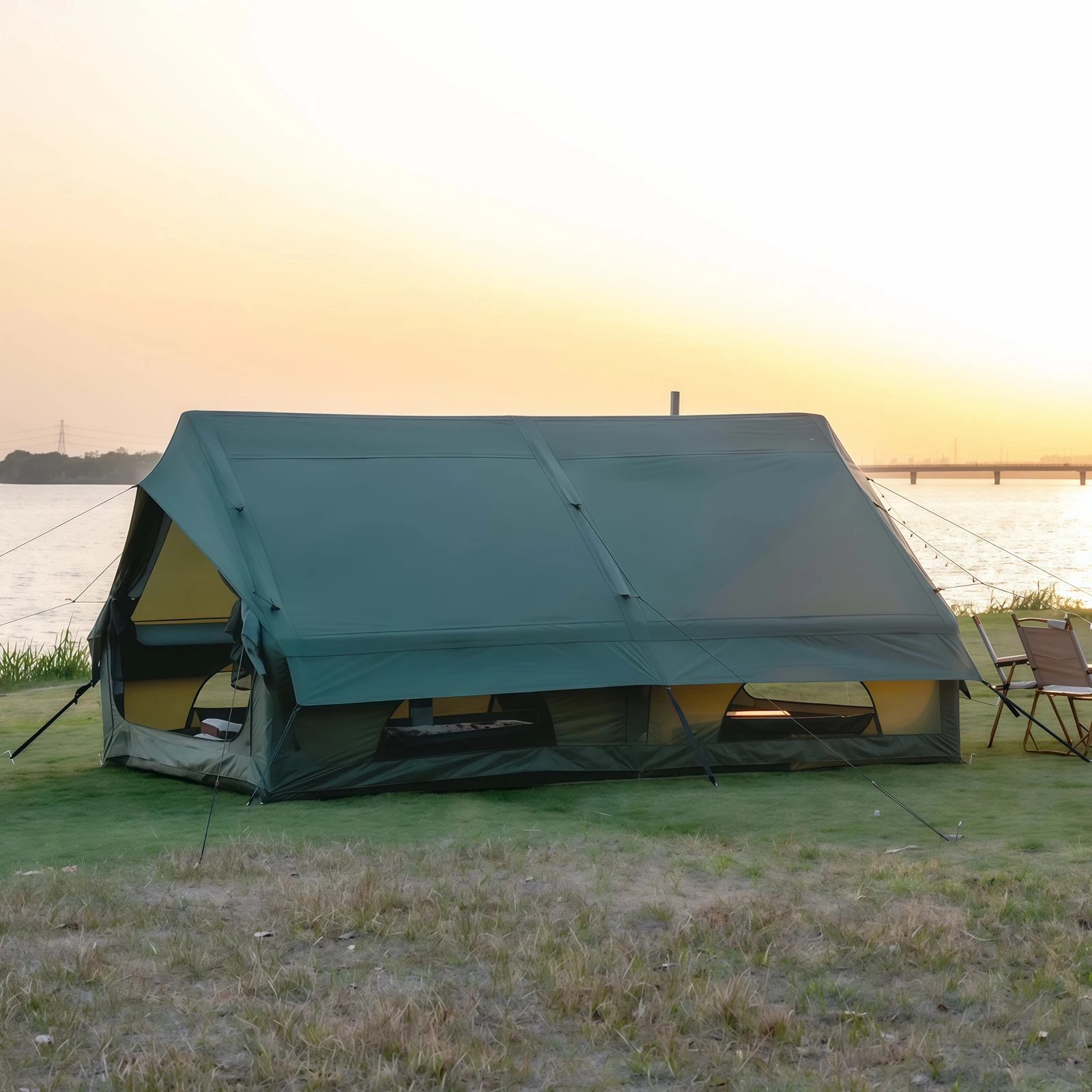 

Large Automatic Portable & Foldable Oxford Fabric Camouflage Inflatable Tent with Air Pump Four Season 4-Person Camping Outdoor