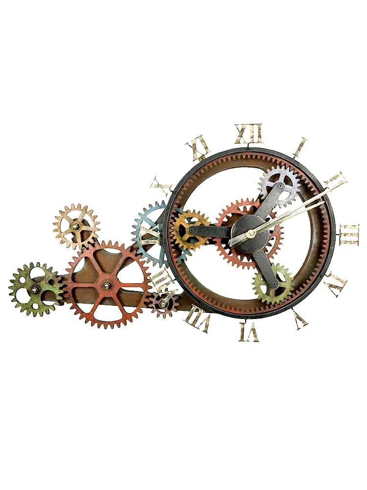 American bar restaurant retro machinery rotating wall clock wall wall hanging industrial wind wrought iron decoration