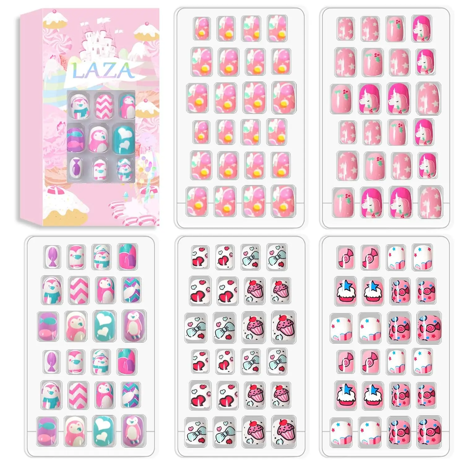 

120pcs Kids Press On Nails, Short Cute Artificial Tips with Pre-glue, Christmas Gift for Girls