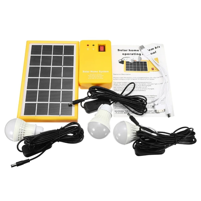 3pc/2pc Bulbs Solar Panel Camping Outdoor Lighting Kit Home DC System 4 in 1 Emergency and Mobile Phone Charger for Garden Night