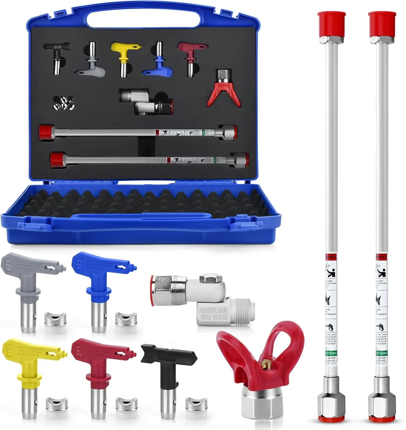 

9PCS Airless Paint Sprayer Accessory Set with 5 Reversible Tips, 2 Extension Rods, Guards & Swivel Joint