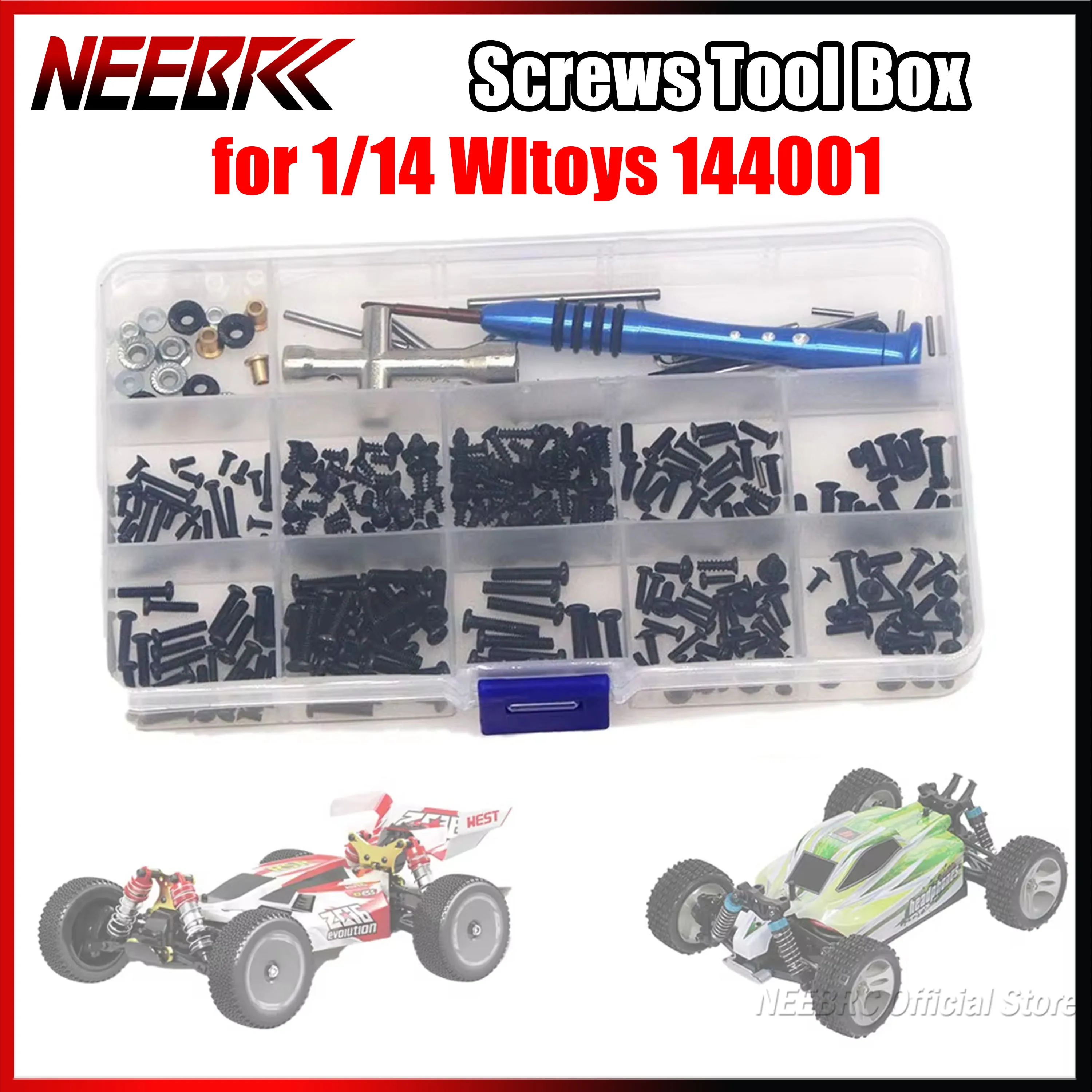 

RC Car Tool & Metal Screw Box Kit M2 M2.5 M3 Screwdriver Nut Wrench Pin Bolt Sleeve Set Repair for 1/14 Wltoys 144001 Model Part