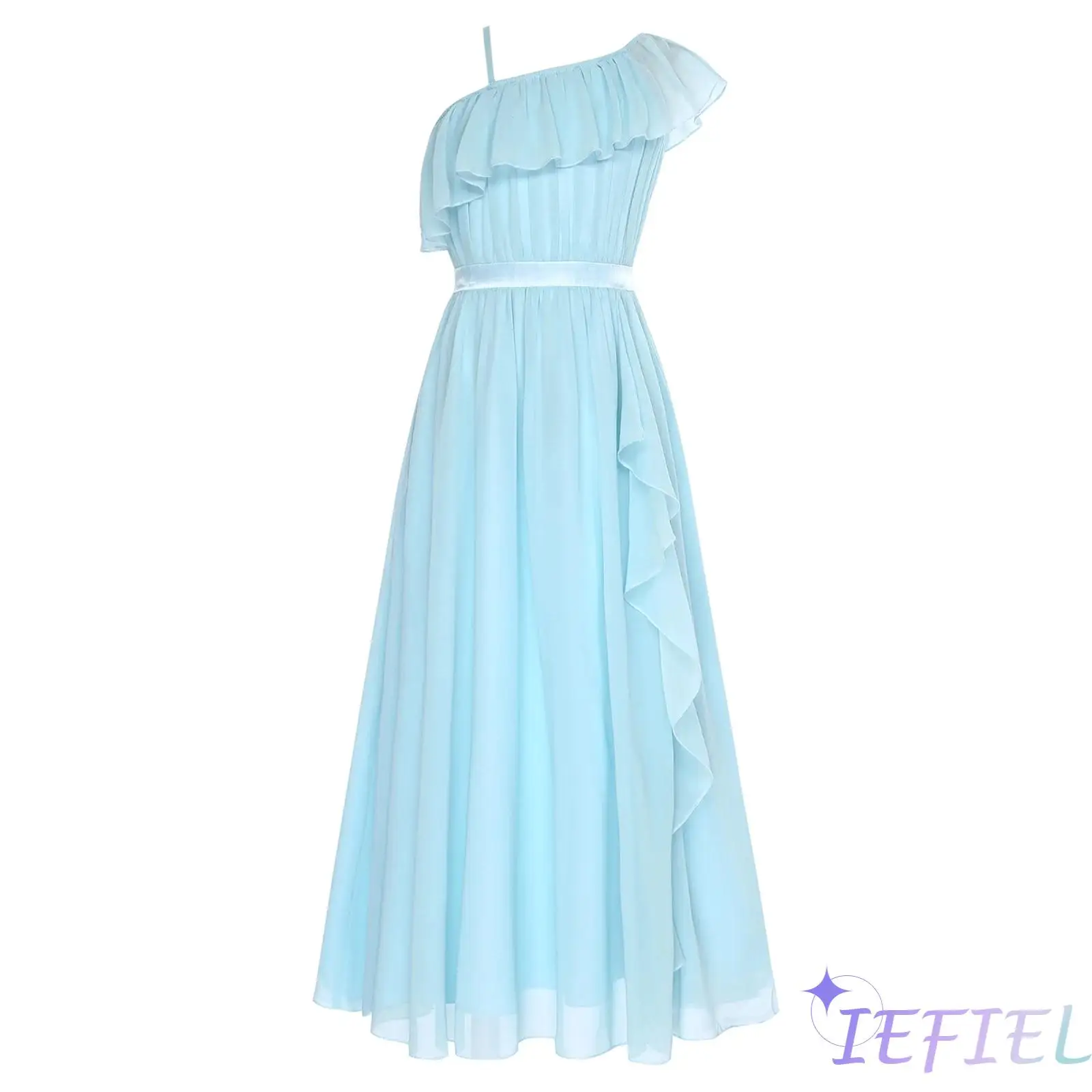 

Girls Ballet Dance Costume Elegant Chiffon Party Dress Asymmetrical Shoulders Sleeveless Gowns for Gymnastics Ice Skating Dance