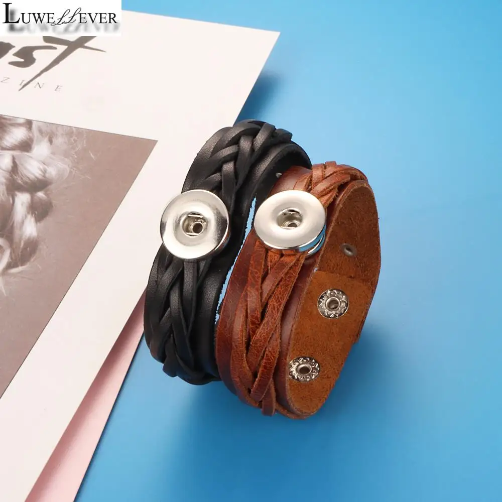 Punk Weave Interchangeable 239 Real Genuine Leather Bangle Fit 18mm Snap Button Bracelet Charm Jewelry For Women Men Gift