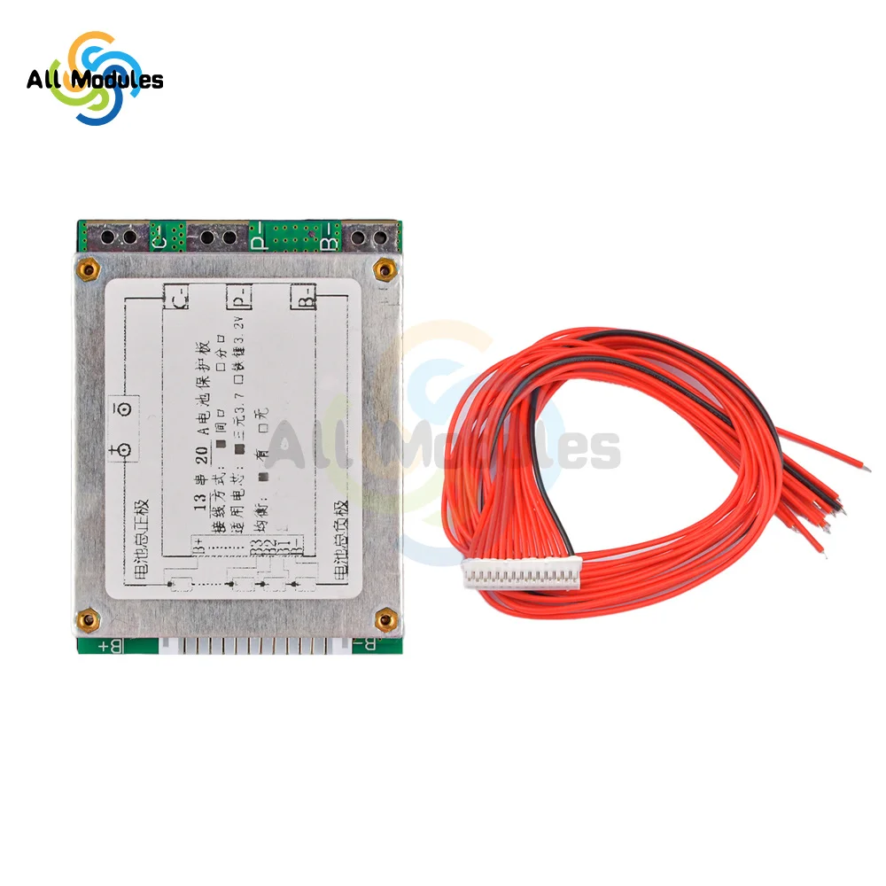 Balancer BMS 13S 20A 48V Li-ion Lithium 18650 Battery Pack Charge Board PCB Board Overcharge Protection For Escooter/E-bike