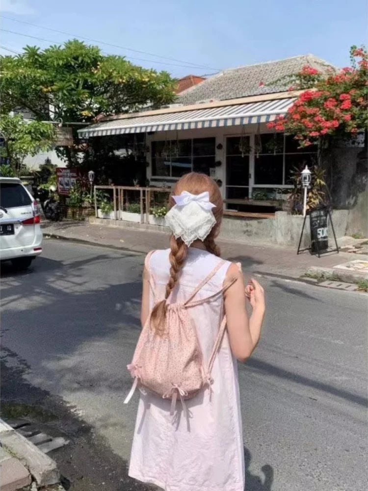 Bolsa De Ombro De Escola De Cordão Casual, arco De Flor Doce Menina, letras De Bordado, mochila De Viagem De Moda