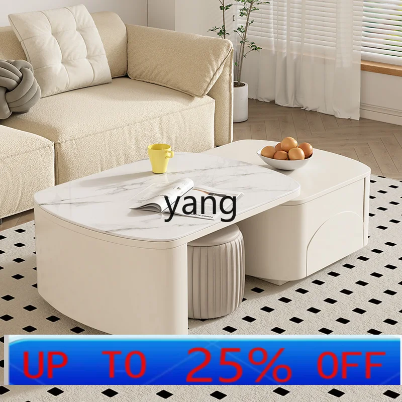 

LMM Cream Wind Tea Table Multifunctional Retractable Table Living Room Household Modern Simple Tea Table