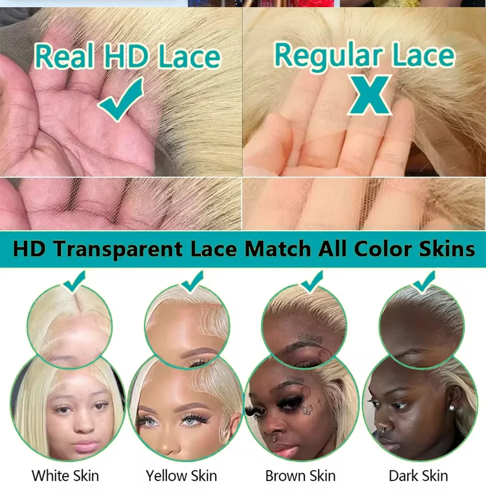30 40 Inch 613 Honey Blonde Human Hair Lace Wig 200 Density Body Wave HD Transparent Lace Front 100% Human Hair Wigs Colored 13x6 Wet And Wavy Lace Frontal Wigs image 7