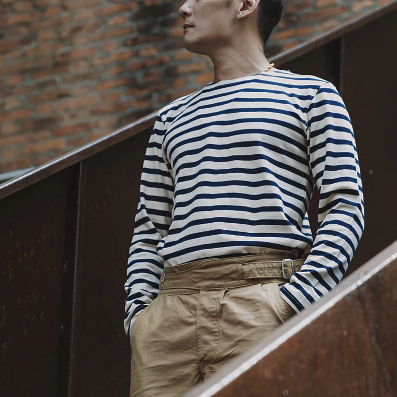 Bronson Sailor's Striped Shirt Vintage Fashion Breton Boat Collar Long Sleeve T-Shirt