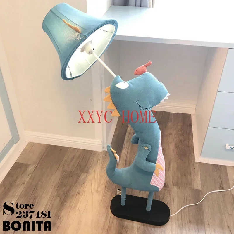 

T-rex Catching Little Bird Floor Lamp Bendable kid's Room Corduroy Fabric Floor Light Dinasaur Christmas /Birthday Present