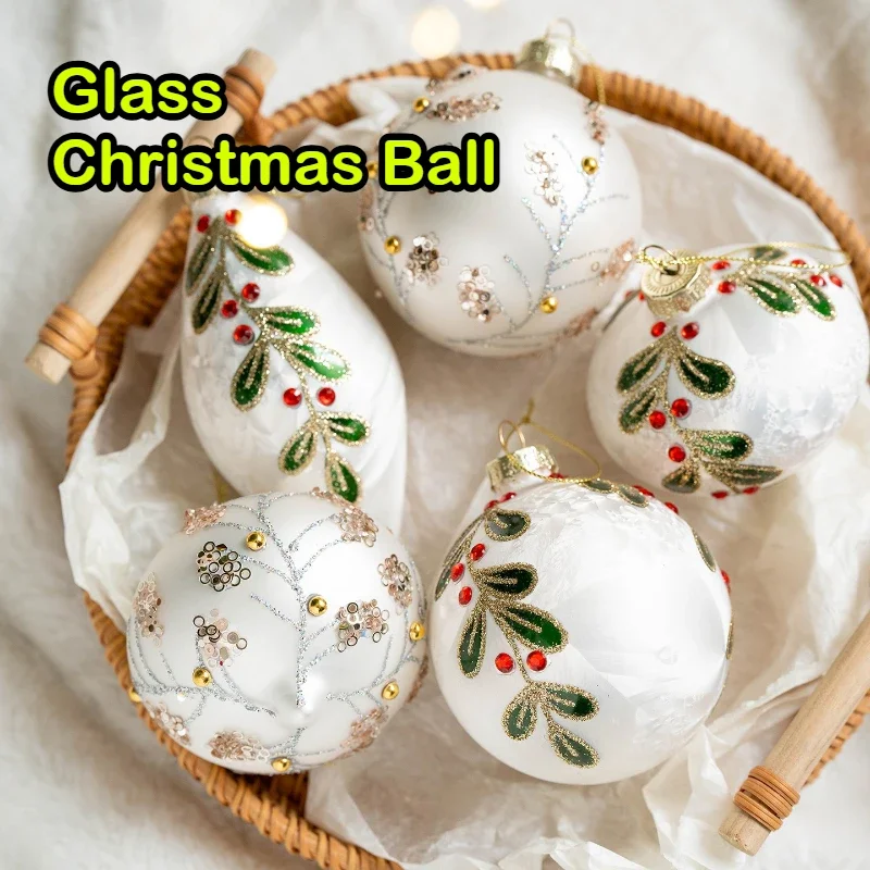 3PCS-8CM Glass Christmas Balls Glitter Xmas Decorative Hanging Ornaments Special Shape Christmas Spheres Pendant 2025 New