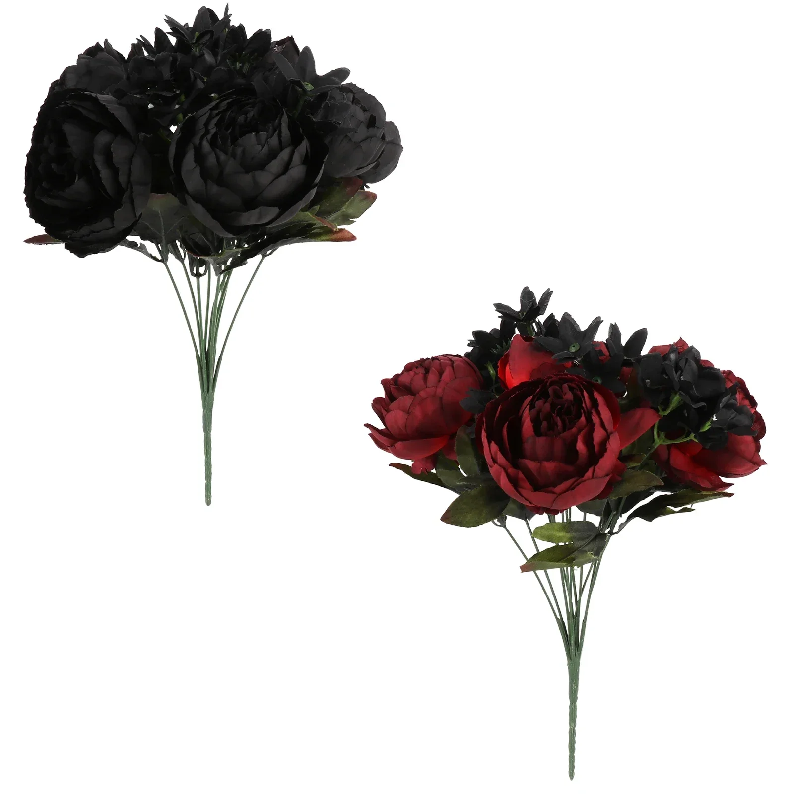 

12 Heads Peony Flower Bouquet Artificial Flowers Black Red Silk Peony Fake Flower Wedding Party Home Decoration Photograph Props