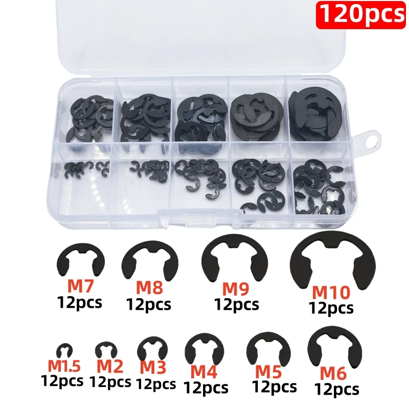 120/580-Piece Carbon Steel E-Clamp Washer Combo Kit Circlip Retaining Ring for Shaft Fasteners