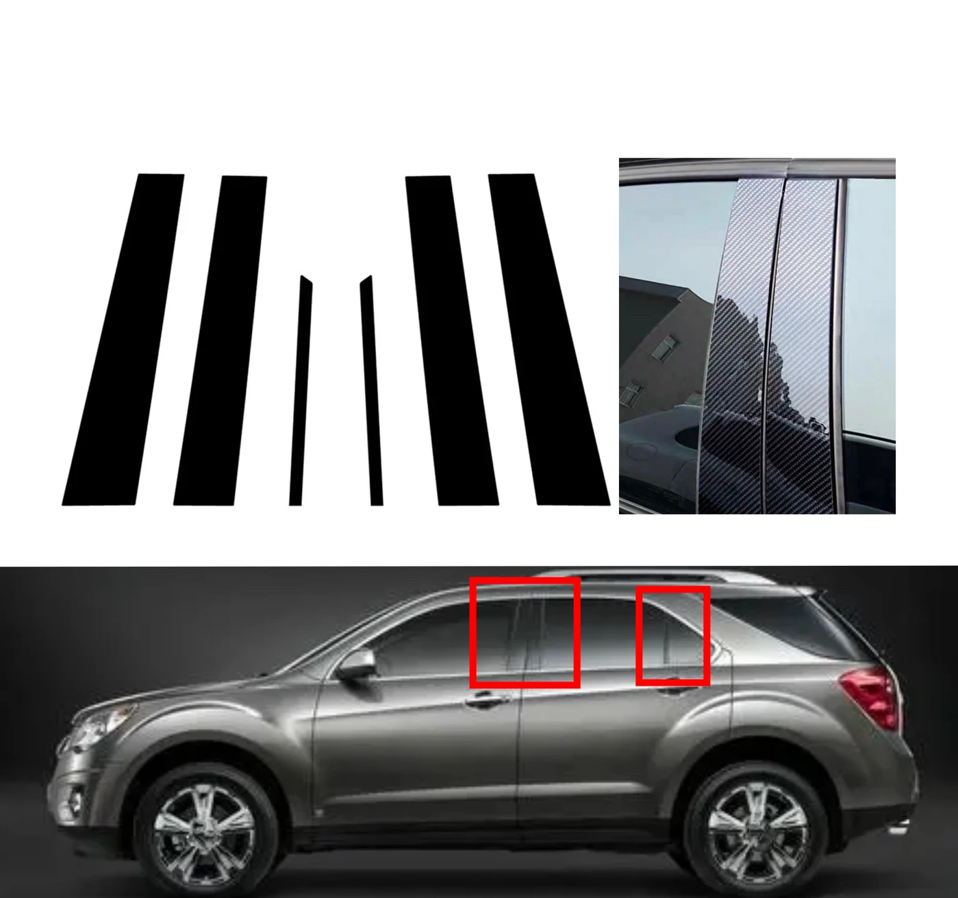 

6Pcs Silvery Carbon Black Pillar Posts Fit For Chevy Equinox 2010- 2014 2015 2016 2017 Door Window Trim BC column stickers Cover