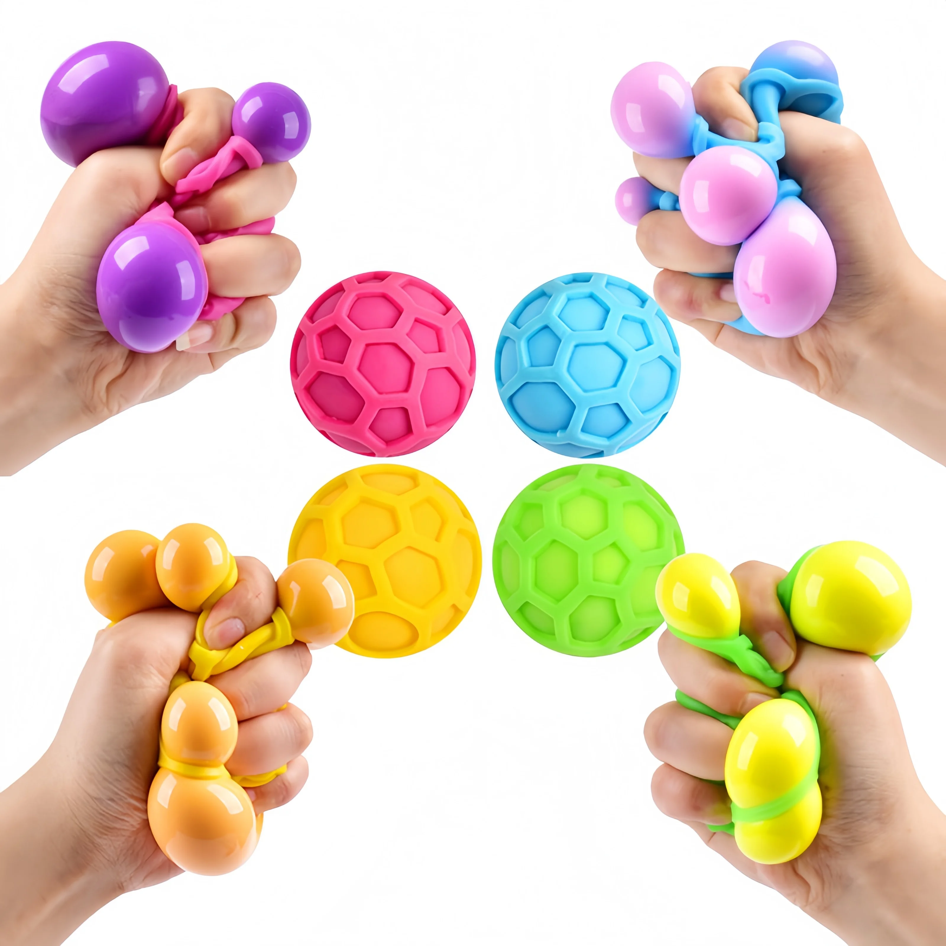 6cm Grid Colored Slime Ball Stress Relief Squishy, Detachable & Color-Changing Flour Ball, Daily Office Decompression Ball