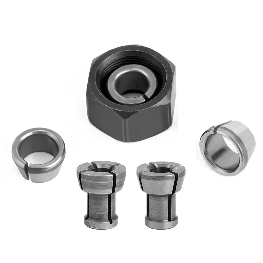 6Pcs M17 Collet Chuck Adapter With Nut Engraving Trimming Machine Electric Router Bit Collets 10mm 9.5mm 8mm 6.35mm 6mm tools