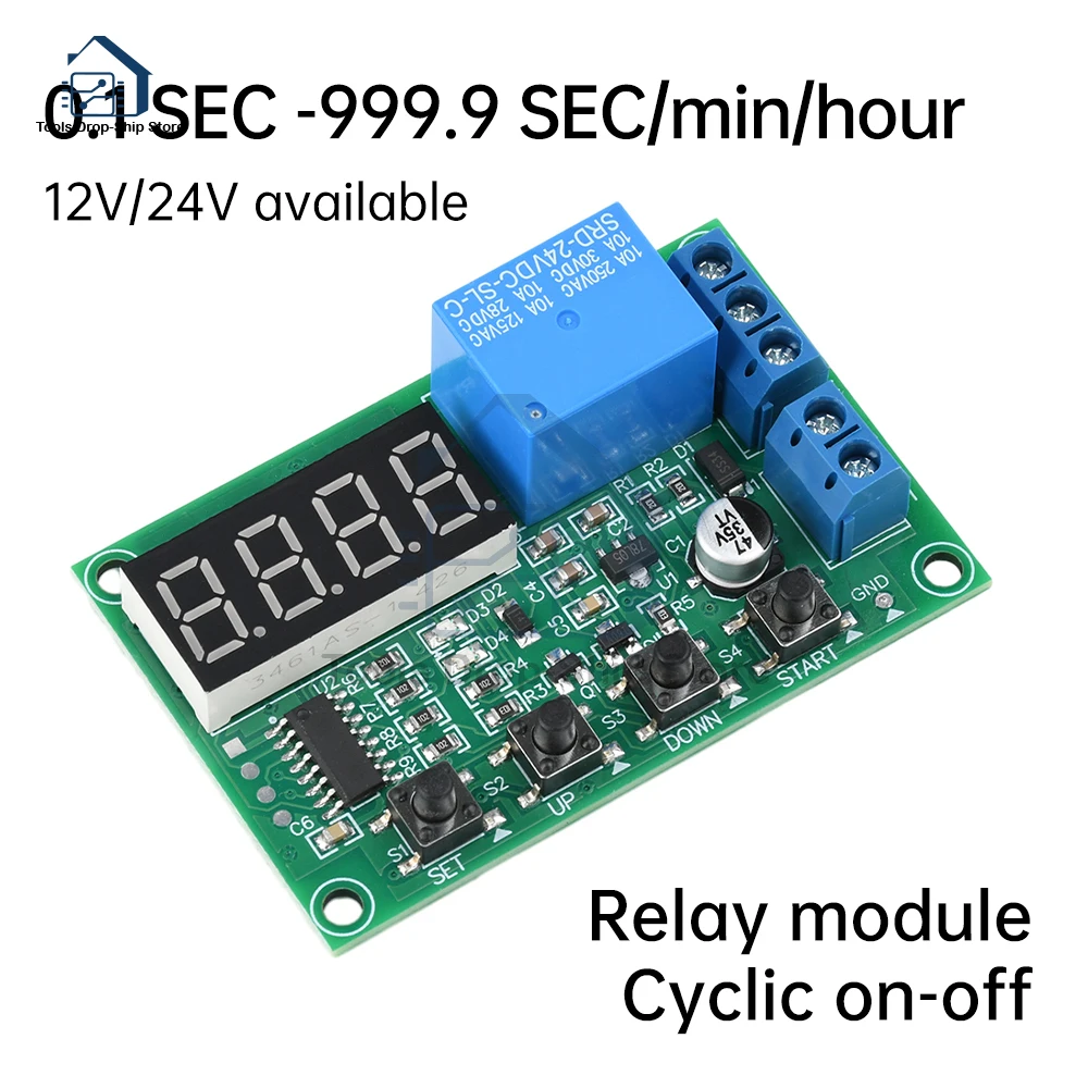 DC 12V 24V Dual MOS LED Digital Time Delay Relay Trigger Cycle Timer Delay Switch Circuit Board Timing Control Module 0.1-999.9