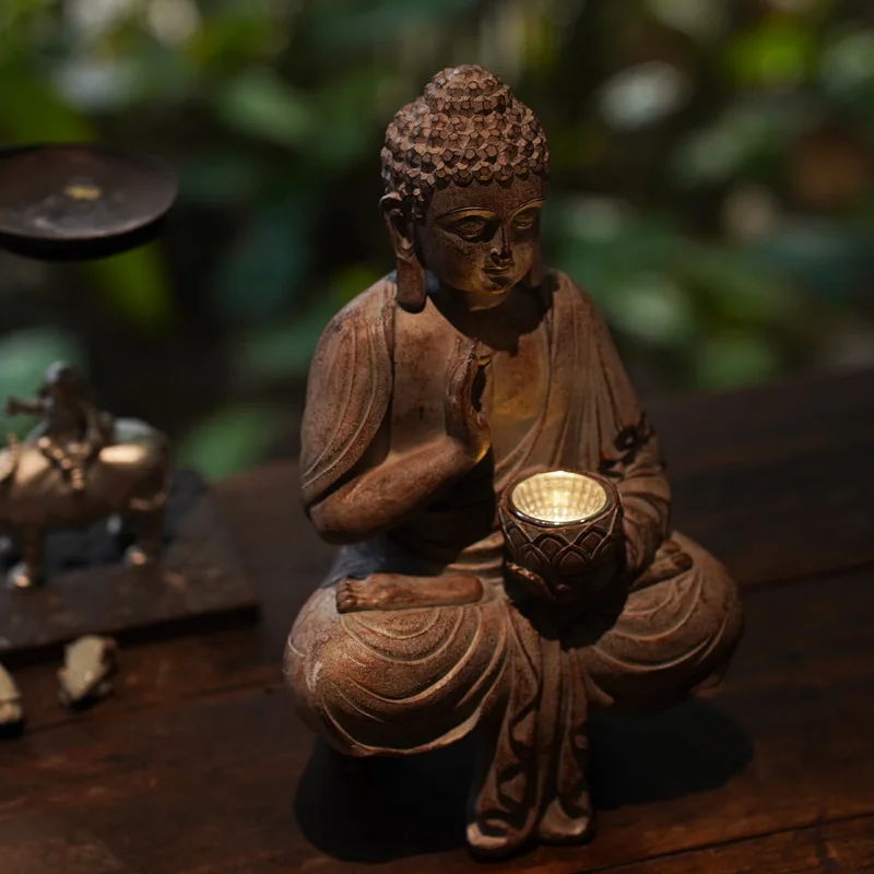 Solar Energy Lamp Chinese Style Zen Garden Buddha Statue Decoration