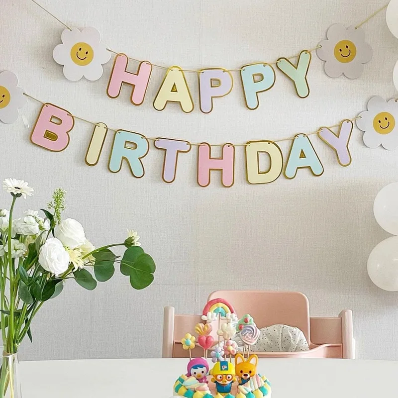 Daisy Happy Birthday Party Decoration Banner Hat White Flower Garland Flag Foil Balloons INS Style Kids Boy Girl Birthday Favors