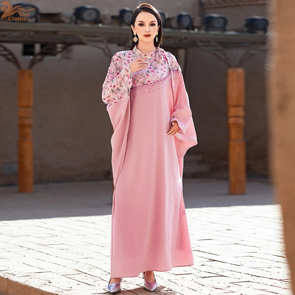 

Luxury Dubai Abaya Beads Tassel Jalabiya Ramadan Women Muslim Maxi Dress Turkey Kaftan Robe Caftan Marocain Femme Robe Vestidos